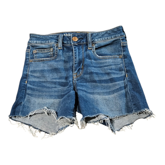 American Eagle Outfitters Next Level Stretch Size 4 Blue Denim Distressed Shorts - Picture 1 of 7